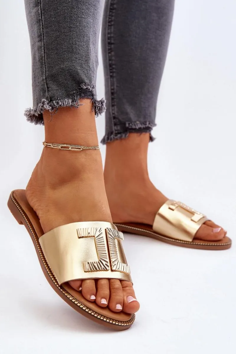 Sale Boto Klapki Damskie Z Ozdobą Złote Ollavia