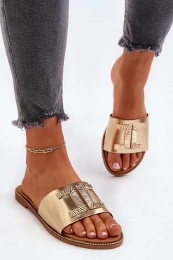 Sale Boto Klapki Damskie Z Ozdobą Złote Ollavia