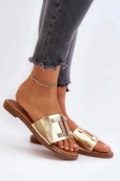 Sale Boto Klapki Damskie Z Ozdobą Złote Ollavia