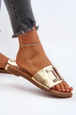 Sale Boto Klapki Damskie Z Ozdobą Złote Ollavia