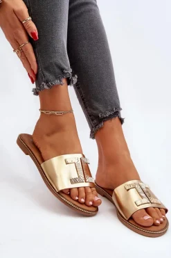 Sale Boto Klapki Damskie Z Ozdobą Złote Ollavia