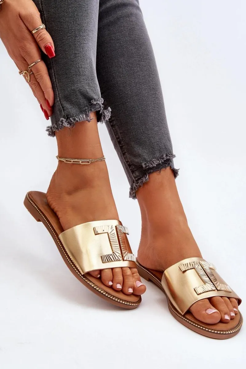 Sale Boto Klapki Damskie Z Ozdobą Złote Ollavia