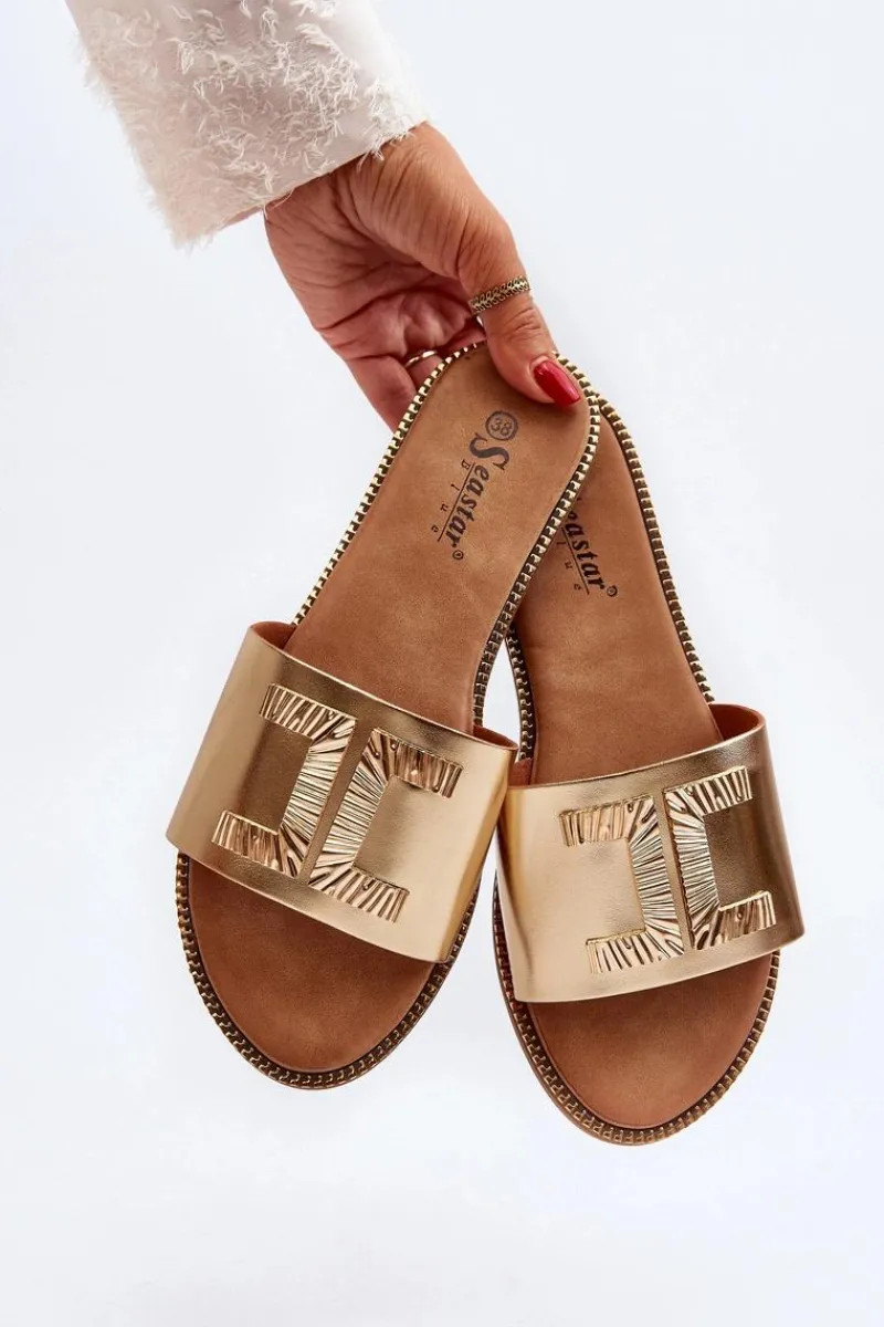 Sale Boto Klapki Damskie Z Ozdobą Złote Ollavia