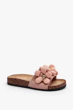 Outlet Boto Klapki Damskie Z Ozdobami Różowe Bunlia Różowy
