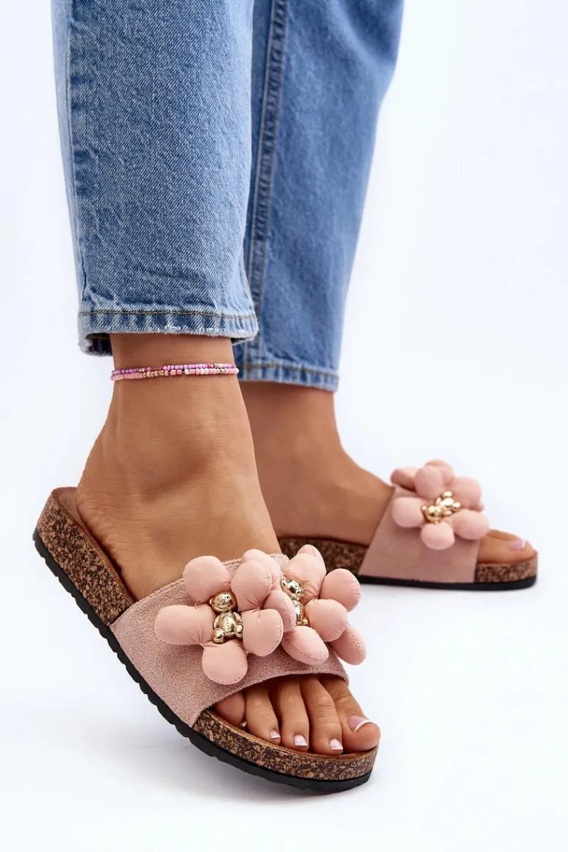 Outlet Boto Klapki Damskie Z Ozdobami Różowe Bunlia Różowy