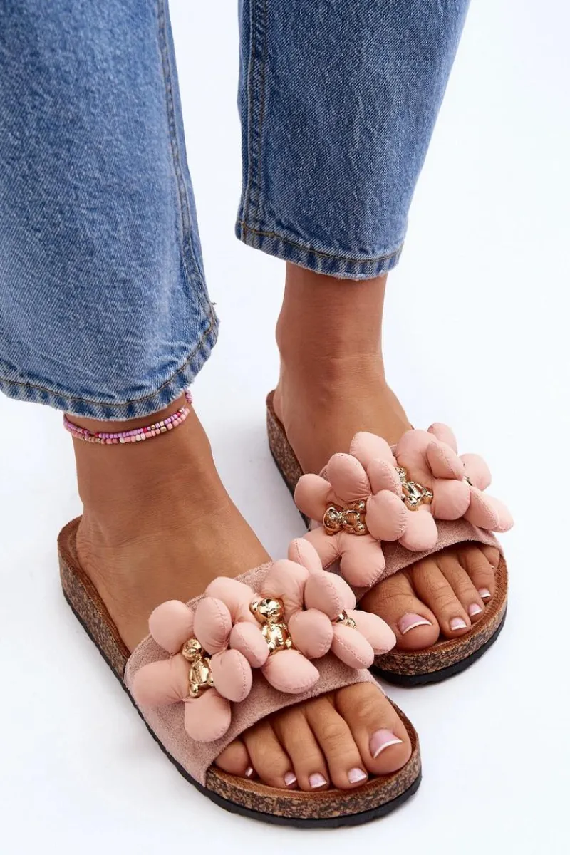 Outlet Boto Klapki Damskie Z Ozdobami Różowe Bunlia Różowy