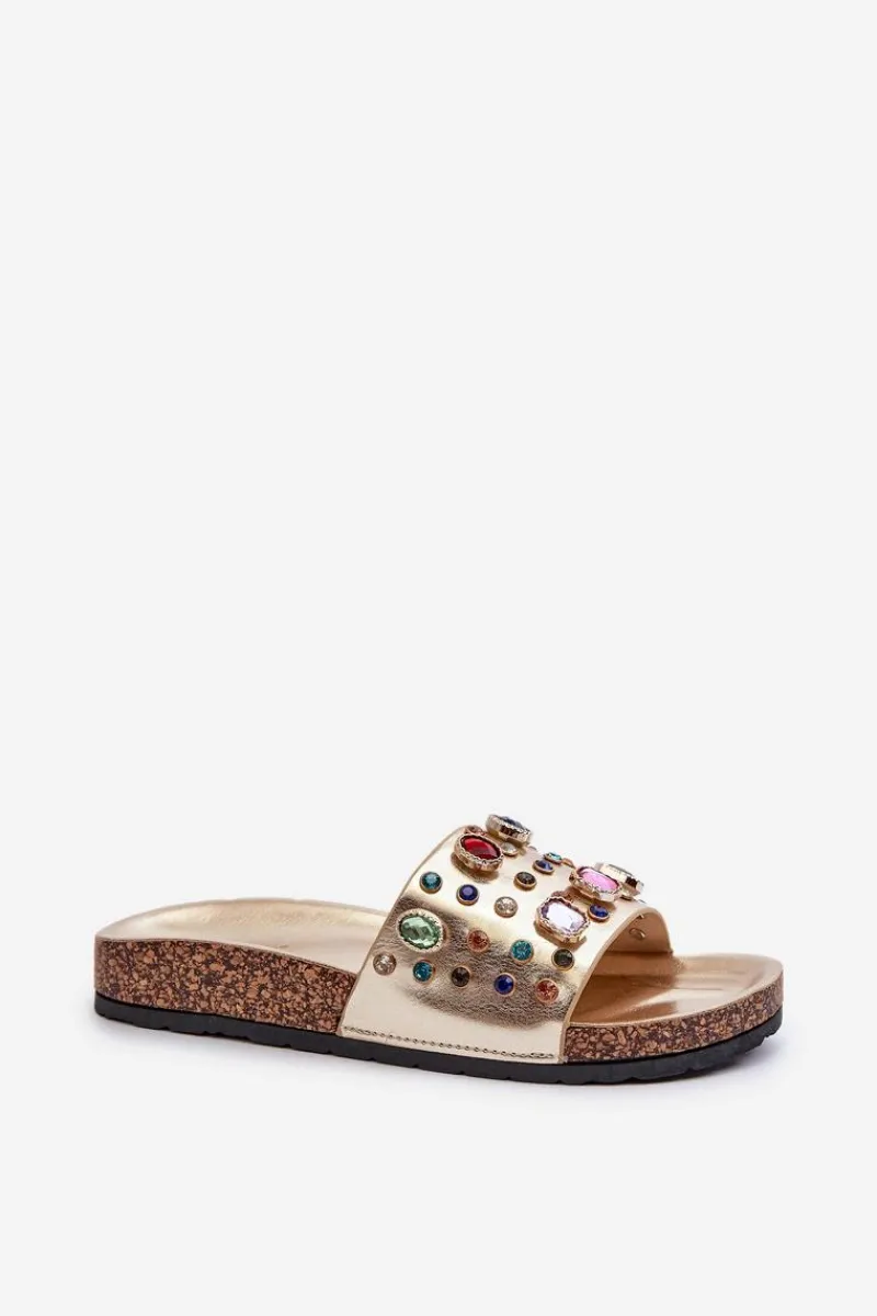 Klapki Korkowe|Klapki Na Platformie>Damskie buty S.Barski Klapki Damskie Z Ozdobami S.Barski MY122 Złote