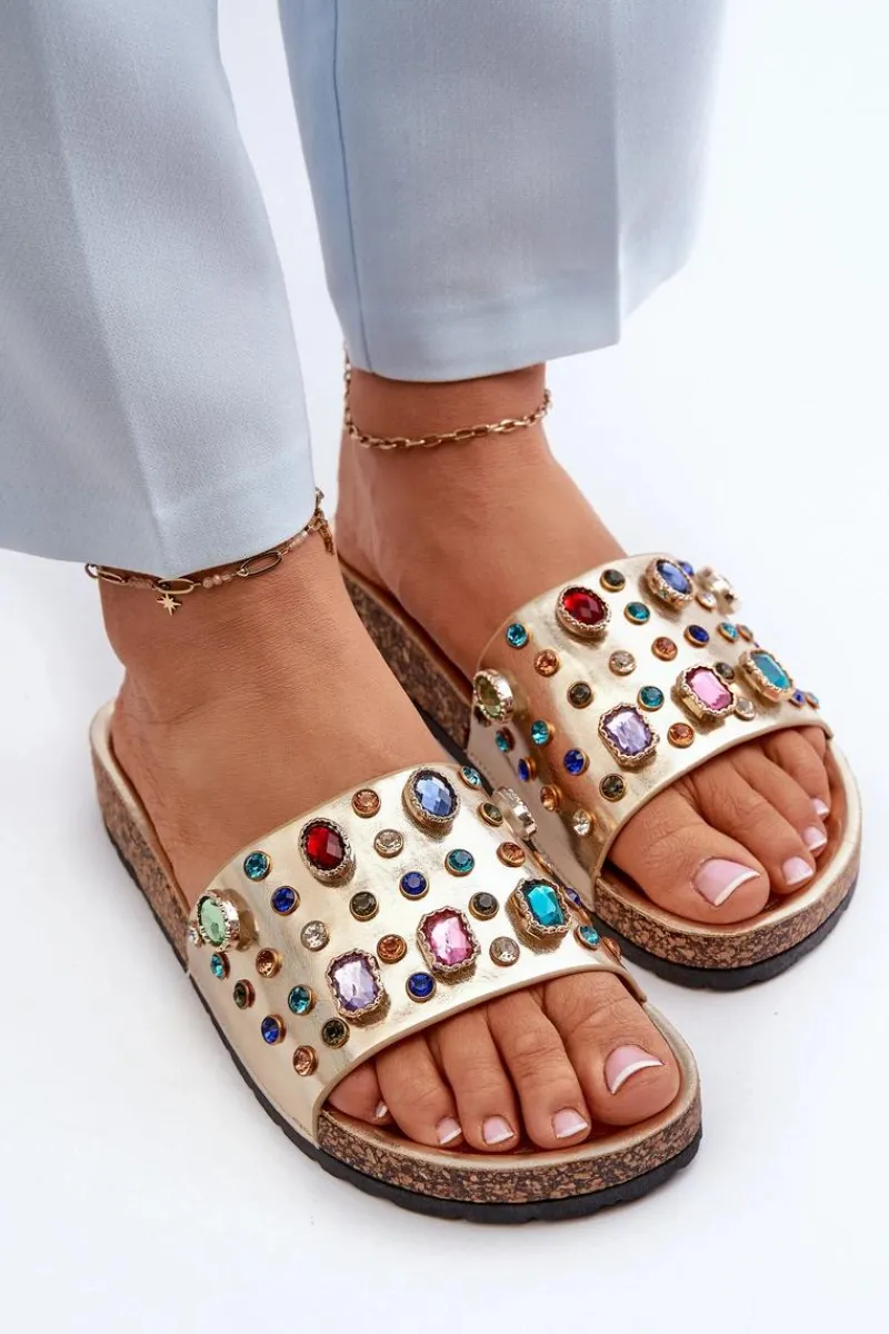 Klapki Korkowe|Klapki Na Platformie>Damskie buty S.Barski Klapki Damskie Z Ozdobami S.Barski MY122 Złote