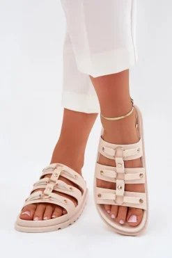 Online Klapki Damskie Z Paskami Jasnobeżowe Pasiriela Damskie Klapki Na Platformie|Klapki Damskie Klasyczne