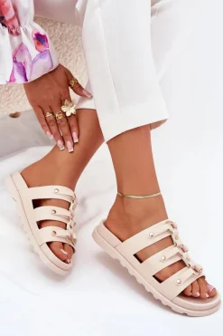 Online Klapki Damskie Z Paskami Jasnobeżowe Pasiriela Damskie Klapki Na Platformie|Klapki Damskie Klasyczne