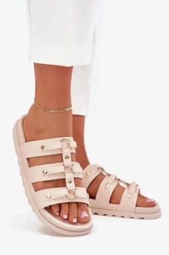 Online Klapki Damskie Z Paskami Jasnobeżowe Pasiriela Damskie Klapki Na Platformie|Klapki Damskie Klasyczne