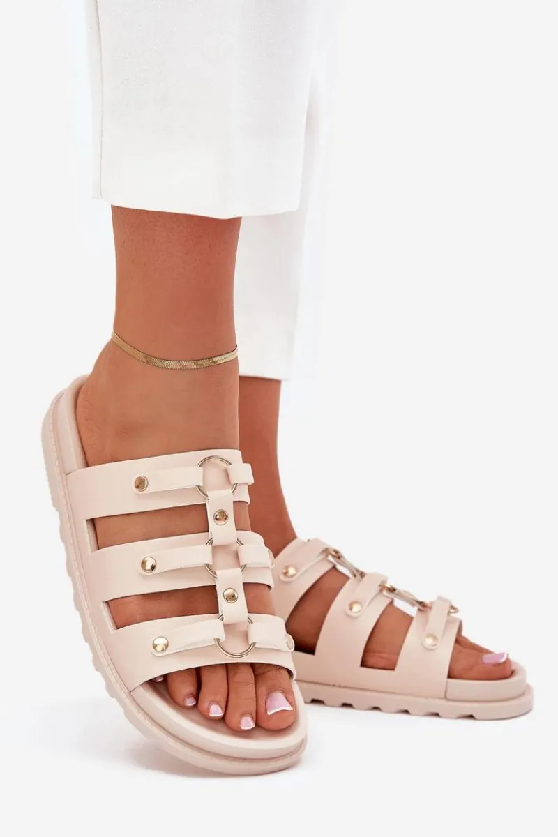 Online Klapki Damskie Z Paskami Jasnobeżowe Pasiriela Damskie Klapki Na Platformie|Klapki Damskie Klasyczne