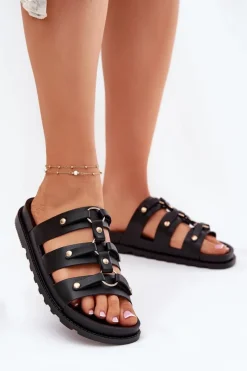 New Boto Klapki Damskie Z Paskami Czarne Pasiriela Czarny