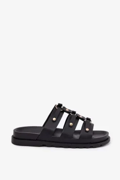 New Boto Klapki Damskie Z Paskami Czarne Pasiriela Czarny