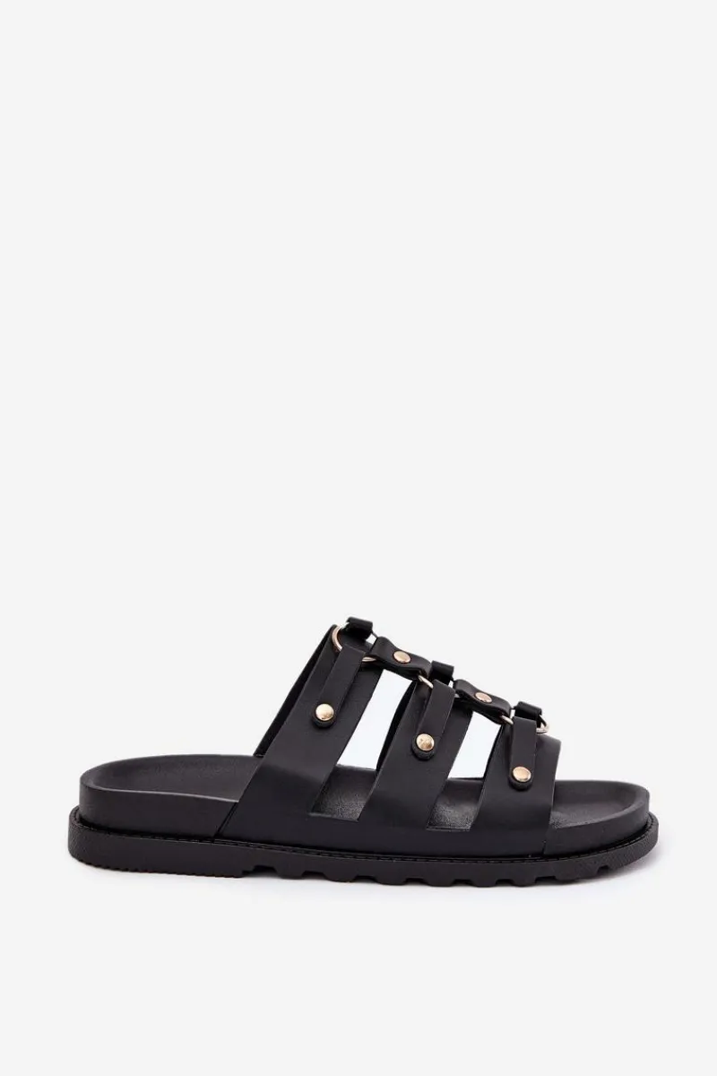 New Boto Klapki Damskie Z Paskami Czarne Pasiriela Czarny