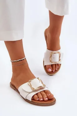 Sale Boto Klapki Damskie Z Paskiem I Klamrą Białe Opahiri