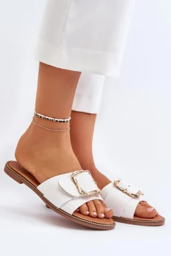 Sale Boto Klapki Damskie Z Paskiem I Klamrą Białe Opahiri