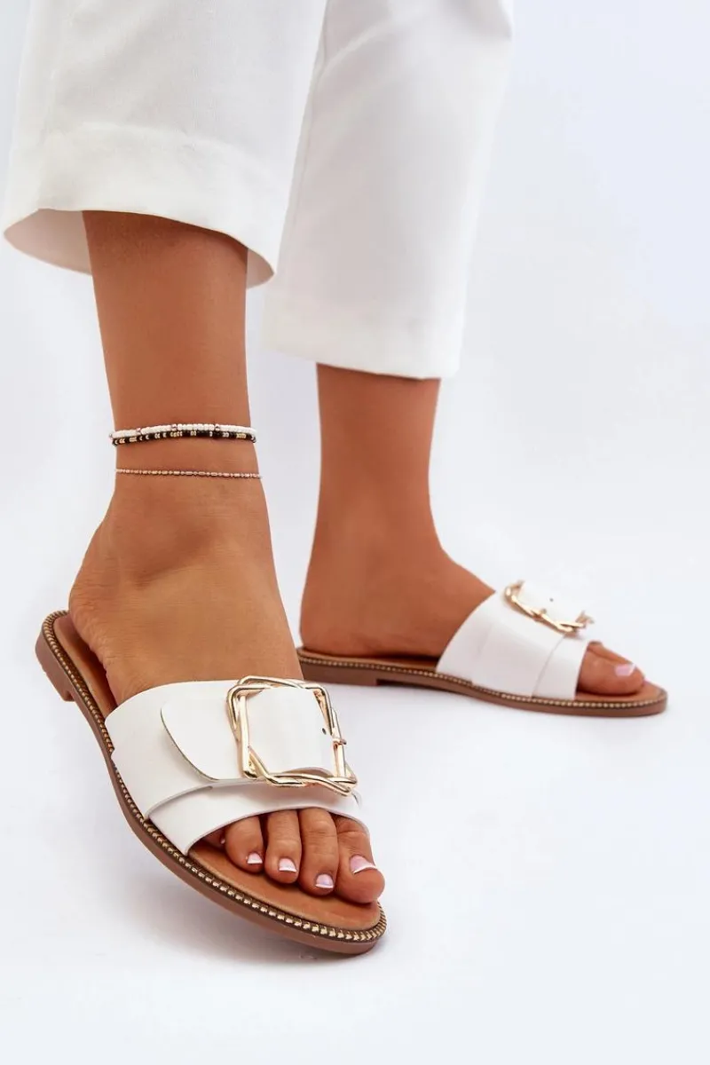 Sale Boto Klapki Damskie Z Paskiem I Klamrą Białe Opahiri