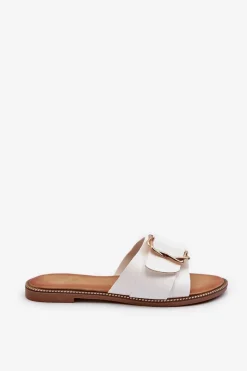 Sale Boto Klapki Damskie Z Paskiem I Klamrą Białe Opahiri