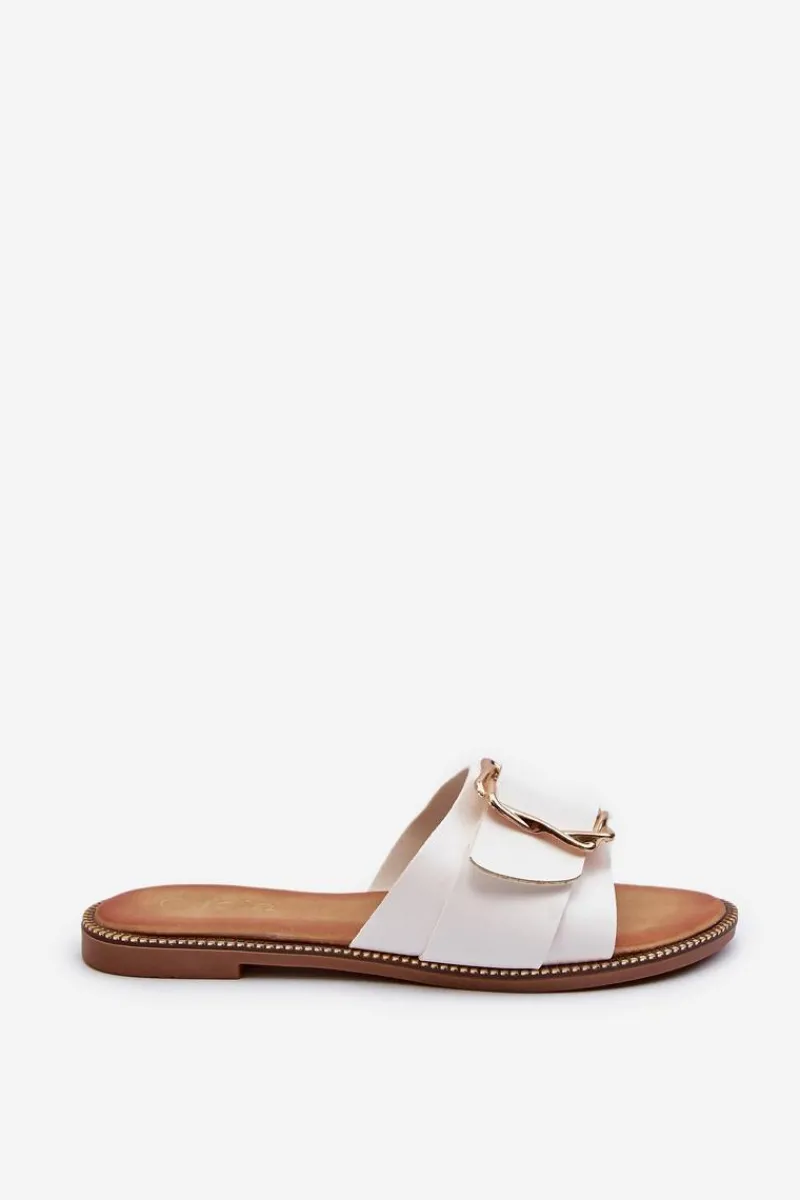 Sale Boto Klapki Damskie Z Paskiem I Klamrą Białe Opahiri