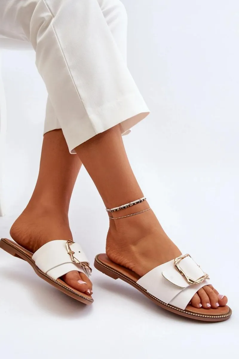 Sale Boto Klapki Damskie Z Paskiem I Klamrą Białe Opahiri