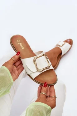 Sale Boto Klapki Damskie Z Paskiem I Klamrą Białe Opahiri