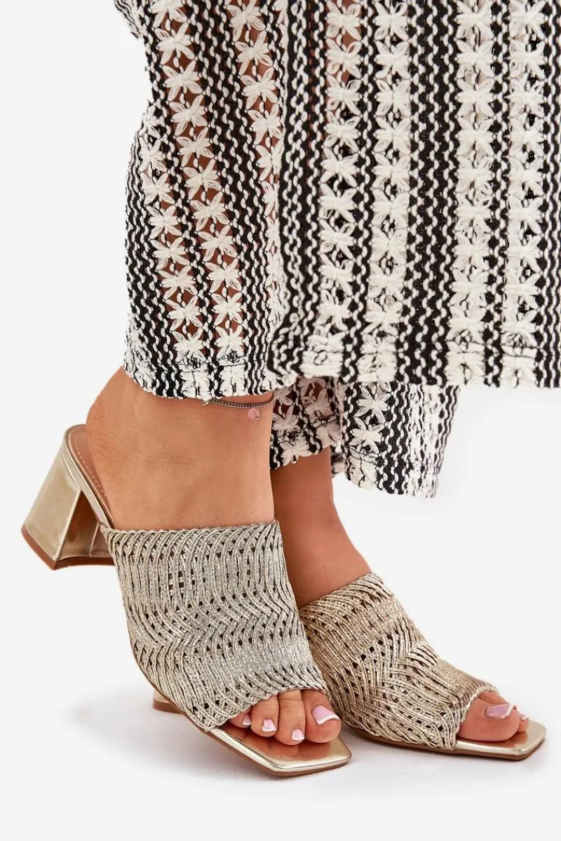 Klapki Na Obcasie|Klapki Damskie Klasyczne>Boto Klapki Damskie Z Plecionką Na Obcasie Złote Ciariloria