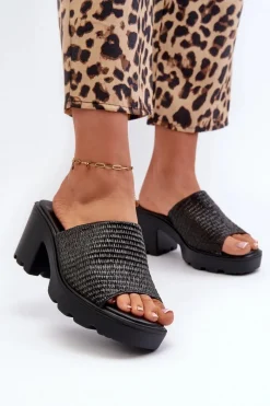 Klapki Na Obcasie|Klapki Damskie Klasyczne>Evento Klapki Damskie z Plecionką Na Obcasie Czarne Titantha Czarny
