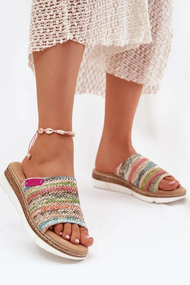 Outlet Klapki Damskie Z Plecionką Na Koturnie Multikolor Norozi Damskie Klapki Na Koturnie|Klapki Na Platformie