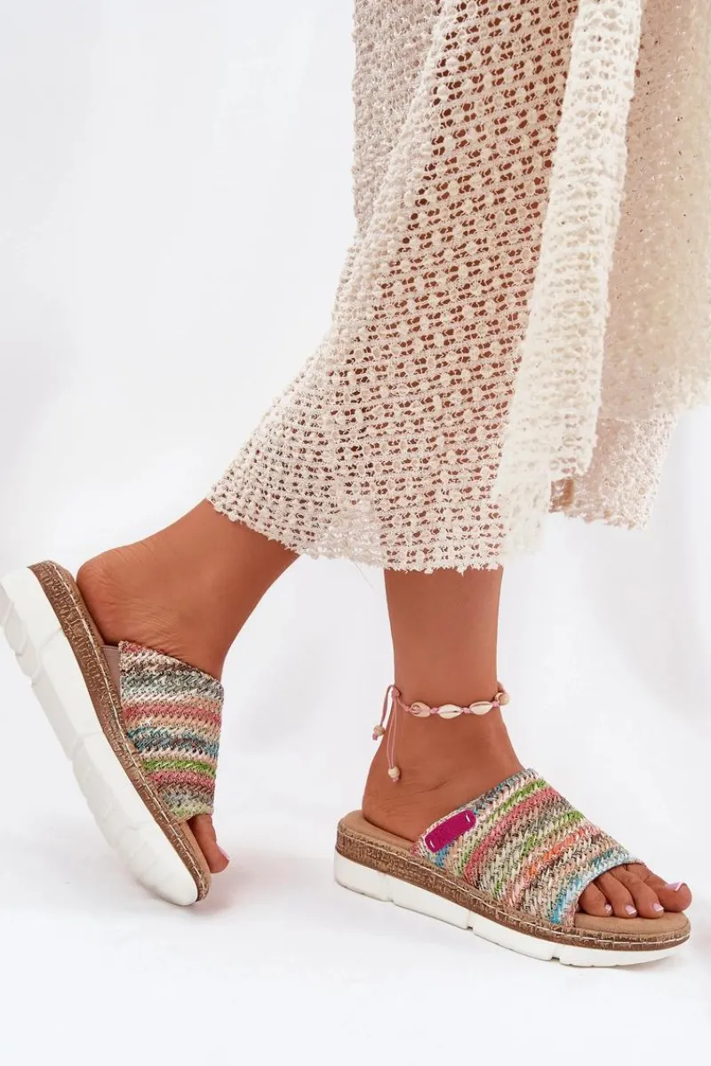 Outlet Klapki Damskie Z Plecionką Na Koturnie Multikolor Norozi Damskie Klapki Na Koturnie|Klapki Na Platformie