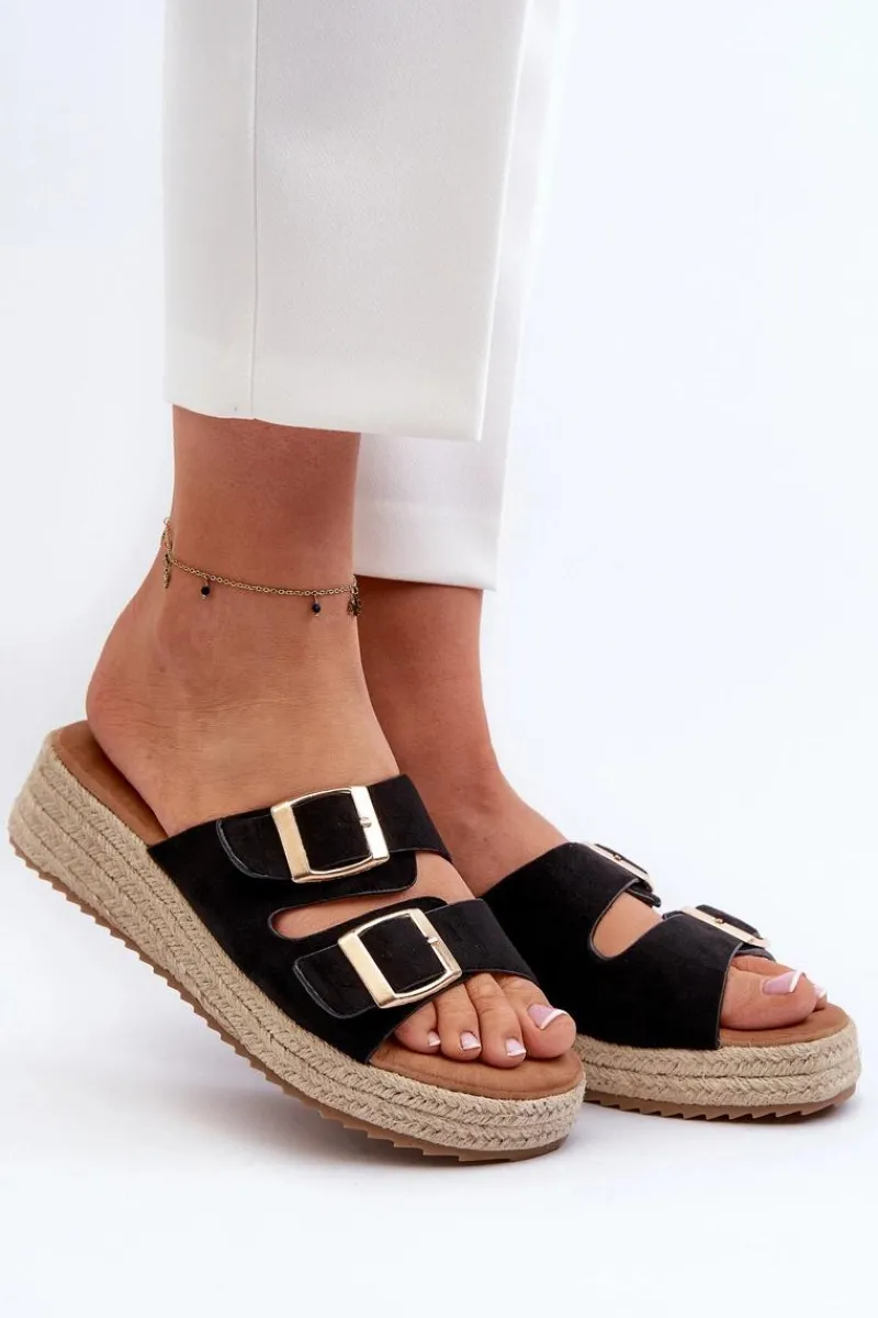 Best Klapki Damskie Z Plecionką Eko Zamszowe Czarne Zaloemi Damskie Klapki Damskie Klasyczne