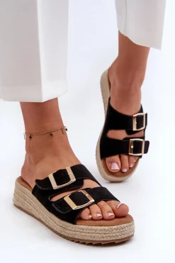 Best Klapki Damskie Z Plecionką Eko Zamszowe Czarne Zaloemi Damskie Klapki Damskie Klasyczne