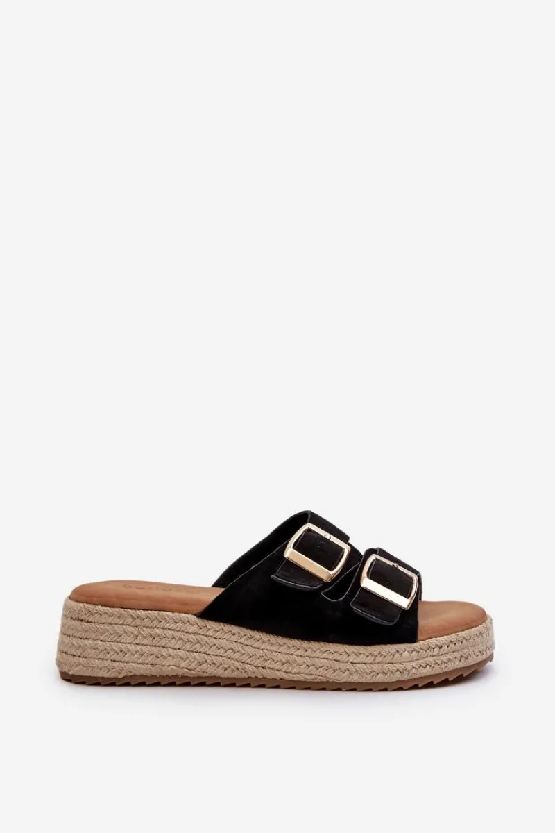 Best Klapki Damskie Z Plecionką Eko Zamszowe Czarne Zaloemi Damskie Klapki Damskie Klasyczne