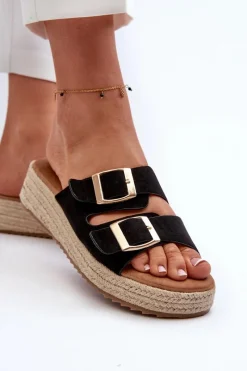 Best Klapki Damskie Z Plecionką Eko Zamszowe Czarne Zaloemi Damskie Klapki Damskie Klasyczne