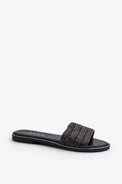 Sale Boto Klapki Damskie Z Plecionką Na Płaskim Obcasie Czarne Radians