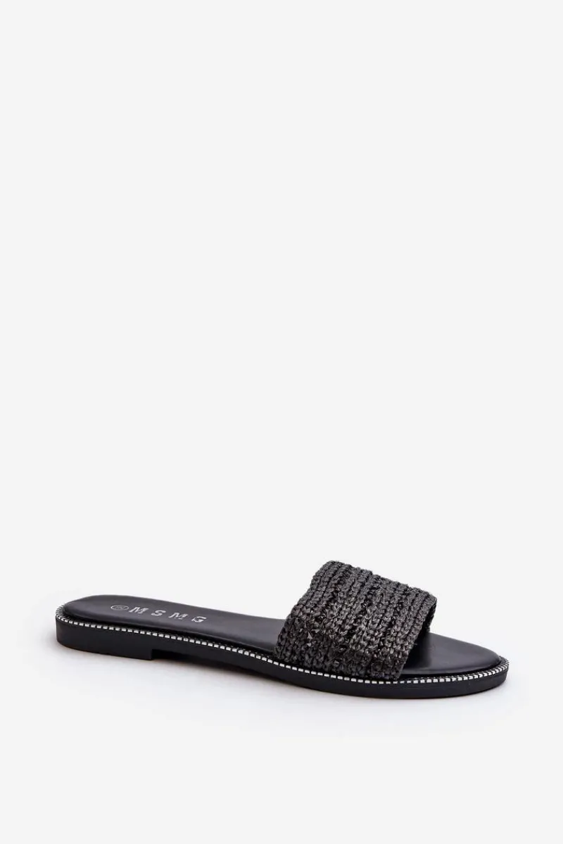 Sale Boto Klapki Damskie Z Plecionką Na Płaskim Obcasie Czarne Radians