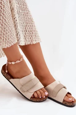 Sale Klapki Damskie Z Rzepem Na Korkowej Platformie Beżowe Baylin Damskie Klapki Korkowe|Klapki Damskie Klasyczne