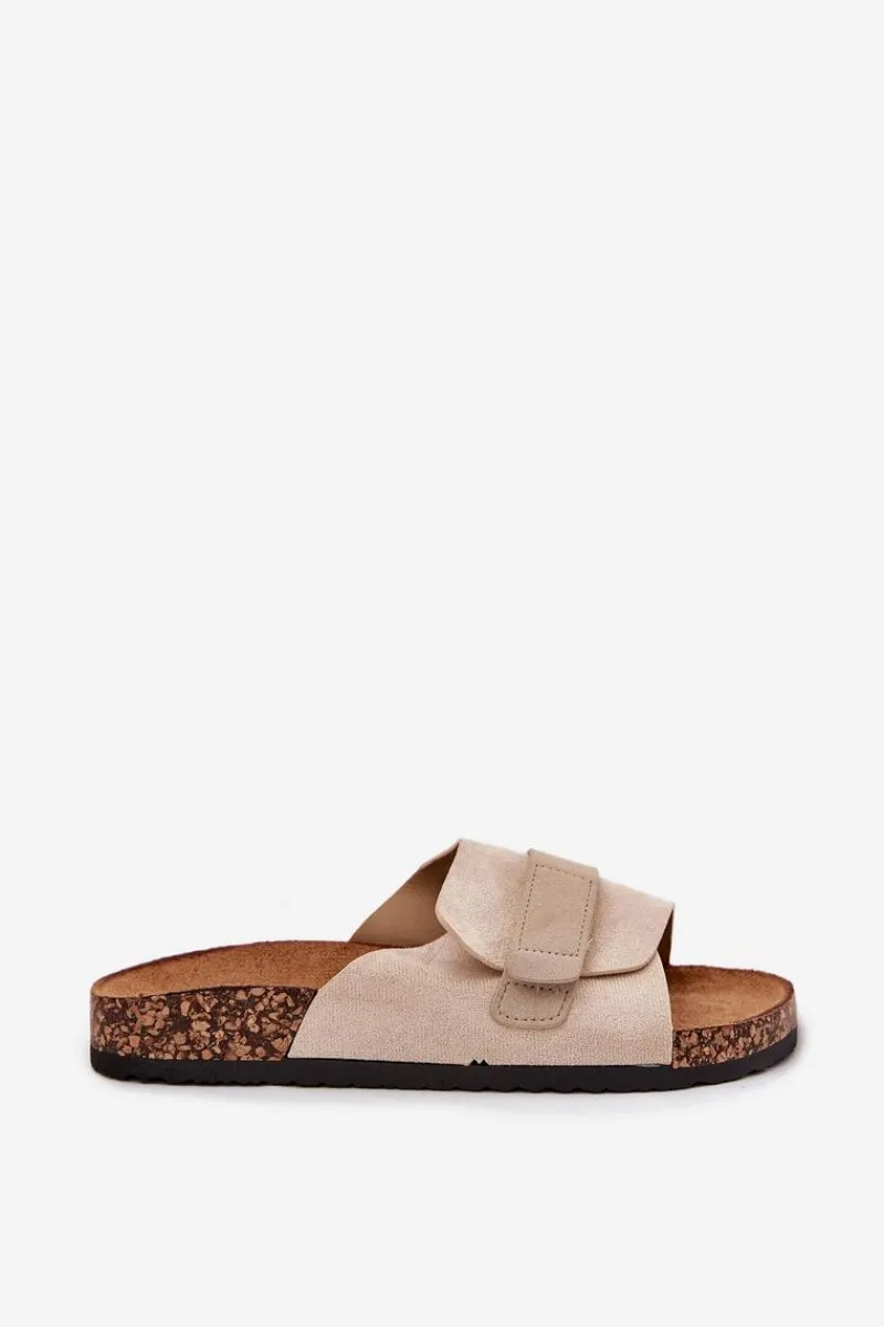 Sale Klapki Damskie Z Rzepem Na Korkowej Platformie Beżowe Baylin Damskie Klapki Korkowe|Klapki Damskie Klasyczne