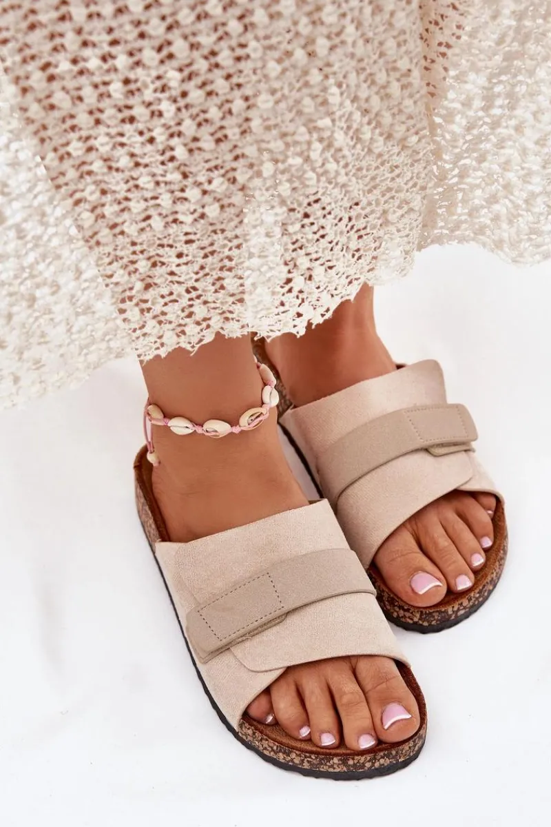 Sale Klapki Damskie Z Rzepem Na Korkowej Platformie Beżowe Baylin Damskie Klapki Korkowe|Klapki Damskie Klasyczne