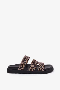 Clearance Buty damskie Vinceza Klapki Damskie Z Rzepem Vinceza 17401 Panterka Brązowy