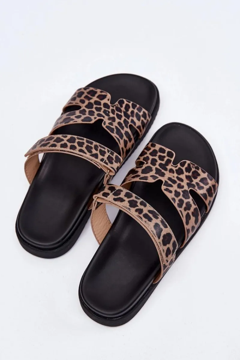 Clearance Buty damskie Vinceza Klapki Damskie Z Rzepem Vinceza 17401 Panterka Brązowy