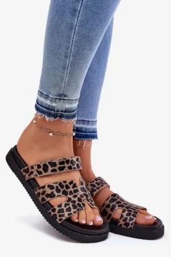 Clearance Buty damskie Vinceza Klapki Damskie Z Rzepem Vinceza 17401 Panterka Brązowy