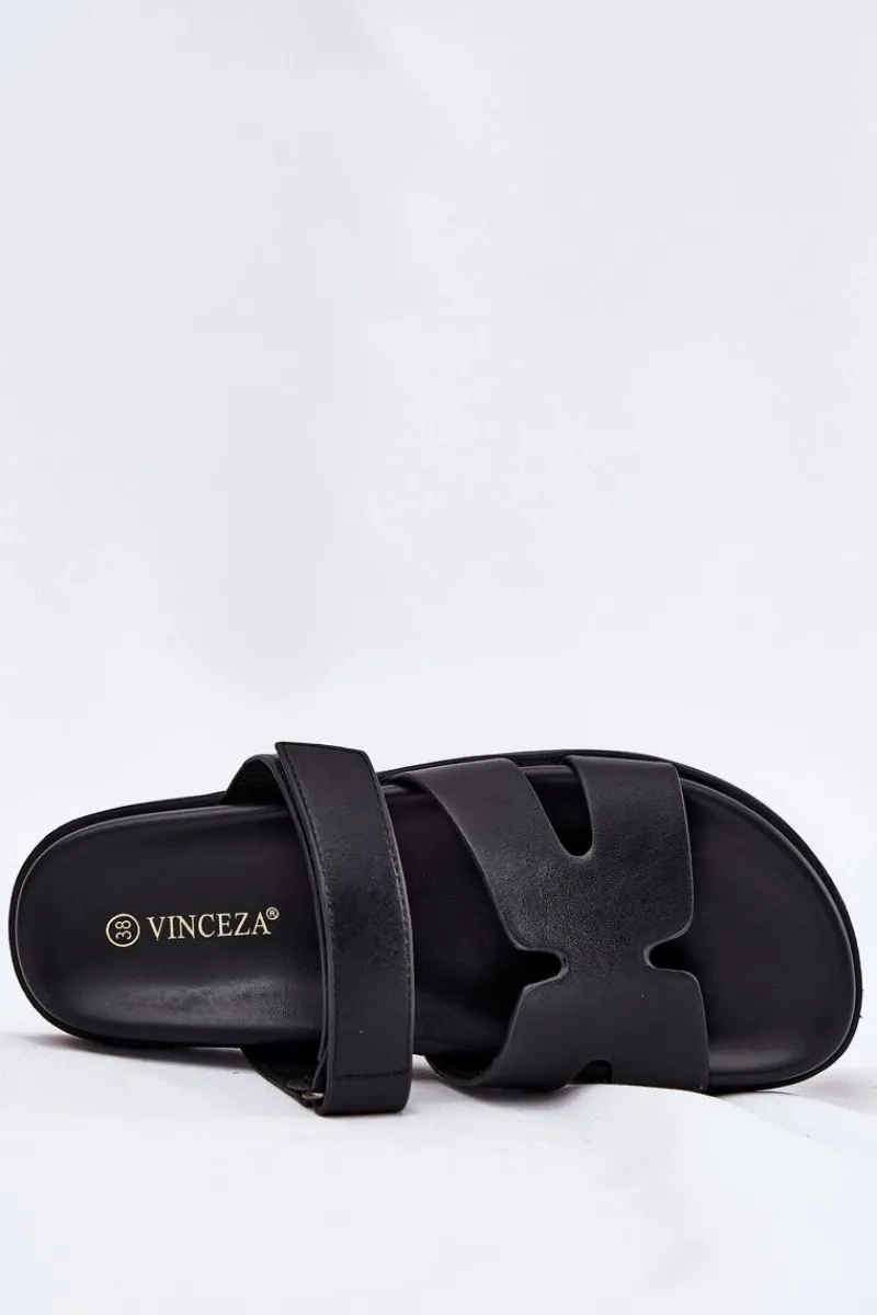 Klapki Na Platformie|Klapki Damskie Klasyczne>Buty damskie Vinceza Klapki Damskie Z Rzepem Vinceza 17401 Czarne Czarny