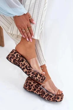 Outlet Klapki Damskie Z Transparentnym Paskiem Na Koturnie Panterka Meltiana Damskie Klapki Na Koturnie|Klapki Na Platformie