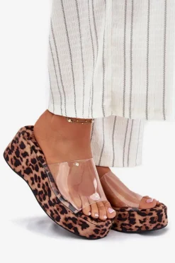 Outlet Klapki Damskie Z Transparentnym Paskiem Na Koturnie Panterka Meltiana Damskie Klapki Na Koturnie|Klapki Na Platformie