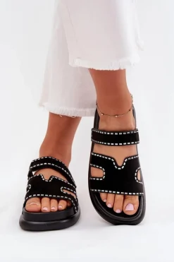 Boto Klapki Damskie Ze Zdobieniem Na Platformie Czarne Delyna Czarny