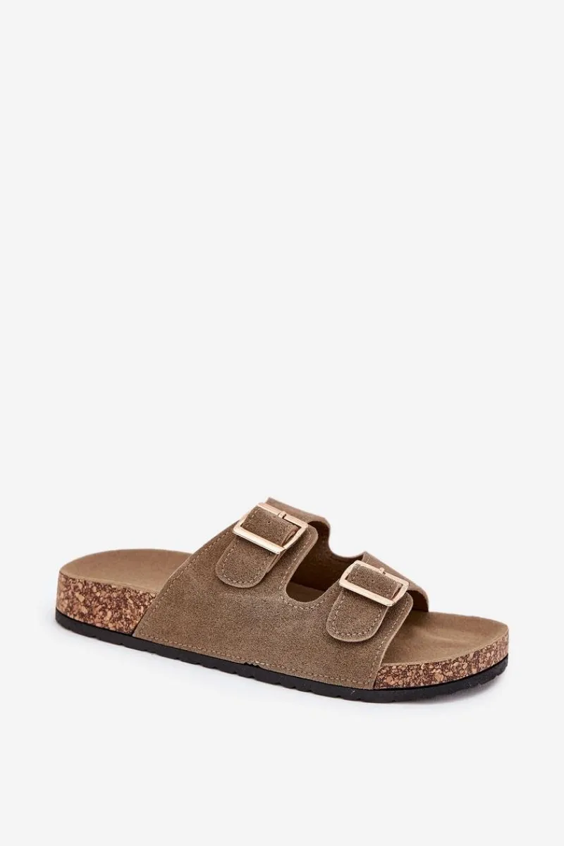 Sale Boto Klapki Damskie Ze Złotymi Klamrami I Przeszyciami Ciemnozielone Lunera