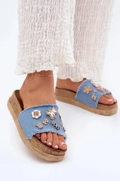 Clearance Klapki Damskie Ze Złotymi Przypinkami Na Platformie Niebieskie Rigasta Damskie Klapki Na Platformie|Klapki Damskie Klasyczne