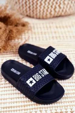 Online Big Star Shoes Klapki Dziecięce Big Star Granatowe Pikowane GG374802