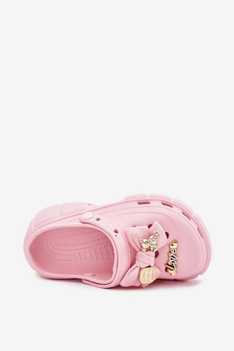 Clearance Klapki Dziecięce Dziewczęce Piankowe Z Kokardką I Ozdobami Różowe Selvana Dzieci Dziewczęce